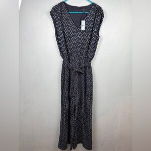 Ann Taylor Factory Dark Navy and White Polka-dot Jumpsuit